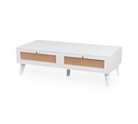 MENZZO Table basse 2 tiroirs avec cannage Dalgora L120cm Blanc