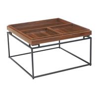 Menzzo Table Basse carrée 80x80 cm Duplix - Plateau réversible compartimenté - Bois Noisette - Piètement métal Noir - Rangement intégré