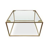 Menzzo Table Basse carrée Rivel Métal Or et Verre Transparent
