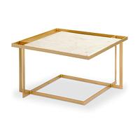 Menzzo Table Basse carrée Tocade Marbre et Métal Or
