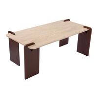 Menzzo Table Basse Cezanne 60x120 cm - Effet travertin Beige et Bois foncé - Table Basse Design Art Déco Moderne pour Salon élégant