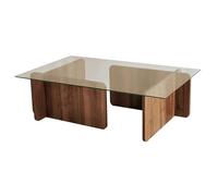 Menzzo Table Basse Design Alazar 105cm Bois foncé et Verre Transparent