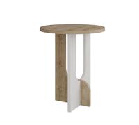 Menzzo Table Basse Design Folas D40cm Chêne Clair et Blanc