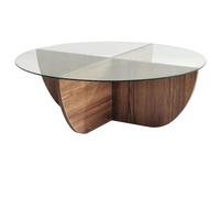 Menzzo Table Basse Design Sunac D90cm Verre Transparent et Bois foncé