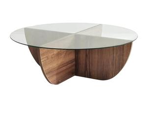 Menzzo Table Basse Design Sunac D90cm Verre Transparent et Bois foncé