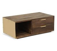 Menzzo Table Basse Firmin - Bois et métal doré, Design Moderne scandinave, Plateau spacieux L 110 × P 59 cm, Meuble Salon élégant