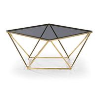 Menzzo Table Basse Louane en Verre Fumé et Pieds Or