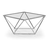 Menzzo Table Basse Louane en Verre Transparent et Pieds Argent