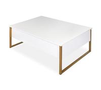 Menzzo Table Basse Moderne Valmain 90x60 cm - Blanc et métal doré - Table de Salon rectangulaire - Design Contemporain élégant