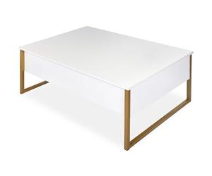 Menzzo Table Basse Moderne Valmain 90x60 cm - Blanc et métal doré - Table de Salon rectangulaire - Design Contemporain élégant