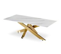 Menzzo Table Basse Naelle - Plateau Verre Effet marbre Blanc & Pieds métal doré, Table Basse rectangulaire, Design Chic et Moderne pour Salon