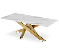 Menzzo Table Basse Naelle - Plateau Verre Effet marbre Blanc & Pieds métal doré, Table Basse rectangulaire, Design Chic et Moderne pour Salon