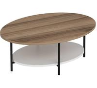 Menzzo Table Basse Ovale Mekong 60x90cm Métal Noir et Bois Blanc et Chêne Clair