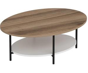 Menzzo Table Basse Ovale Mekong 60x90cm Métal Noir et Bois Blanc et Chêne Clair