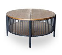 MENZZO Table basse ronde avec rangement L84cm Curcuma Bois et Métal mareté Noir