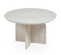 Menzzo Table Basse Ronde CALYPTUS 80 cm - Effet travertin Beige - Table Design Moderne élégante pour Salon Contemporain
