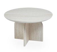 MENZZO Table basse ronde élégante 80cm Calyptus Effet travertin Beige