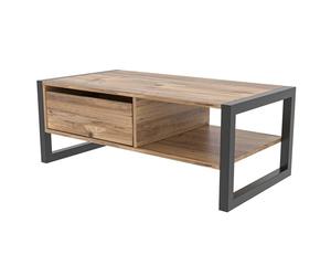 Menzzo Table Basse Style Industriel avec tiroir Lopardo L105cm Bois foncé et Métal Noir