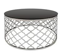 Menzzo Table Basse Zaida en Verre Noir et Pieds Argent