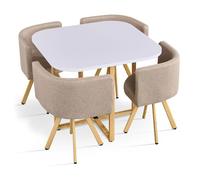 MENZZO Table carrée 90cm avec 4 chaises gain de place Oslo Blanc et Tissu Taupe - table à manger