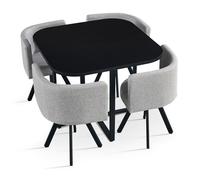 MENZZO Table carrée 90cm avec 4 chaises gain de place Oslo Noir et Tissu Gris - table à manger Table : L90 x P90 x H75 cm<br