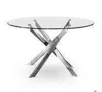 Menzzo Table à manger ronde Kreuz verre pieds métal chromé 130 cm