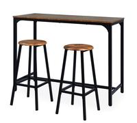 MENZZO Table de bar style industriel avec ses 2 tabourets Jostin Bois et Métal Noir - table à manger Table de bar : L120 x P50 x H90