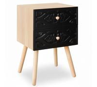 Menzzo Table de Chevet Catana - 2 tiroirs, Finition Noir Carbone, Meuble de Rangement décoratif Compact pour Chambre ou Salon