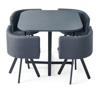 MENZZO Table et chaises Oslo Gris et Tissu Gris - table à manger L90 x P90 x H75 cm