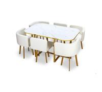 MENZZO Table et chaises Oslo XL Or Effet Marbre Blanc et Simili Blanc - table à manger