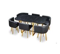 MENZZO Table et chaises Oslo XL Or Effet Marbre Noir et Simili Noir - table à manger