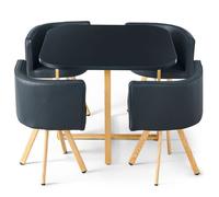 Menzzo Table A Manger et Chaises Scandinaves Noir Encastrable | Table Noire | Chaises Revêtement Simili Noir | Pieds Métal Couleur Bois| Assise Moelleuse et Confortable | Oslo | L90 x P90 x H75 cm