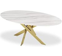Menzzo Table Greenwich Verre Effet marbre Blanc et Pieds Or