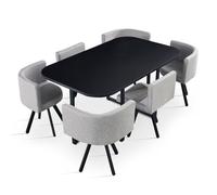 MENZZO Table rectangulaire 150cm avec 6 chaises gain de place Oslo Noir et Tissu Gris - table à manger Table : L150 x P90 x H75