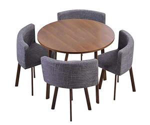 Menzzo Table Ronde et chaises Riga Chêne Foncé et Tissu Gris