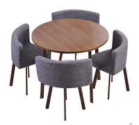 MENZZO Table ronde et chaises Riga Chêne Foncé et Tissu Gris - table à manger Table : L80 x P80 x H75 cm - Chaises : L65 x
