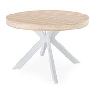 MENZZO Table ronde extensible 110-260cm Myriade Effet travertin Beige et Blanc - table à manger Sans rallonge : L110 x P110 x H75