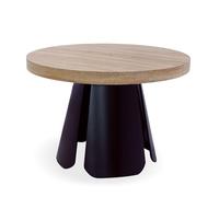 Menzzo Table Ronde Extensible Henriette - Chêne Clair avec Pieds Noirs, Table à Manger Design & Modulable pour Cuisine et Salon