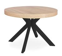 Menzzo Table Ronde Extensible Myriade Noir et Chêne Clair Diamètre 110cm x H75 cm avec rallonges : L110 x P160-210-260 x H75 cm