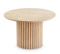 MENZZO Table ronde extensible pied central style colonne Burkina 120-160cm Effet travertin Beige - table à manger