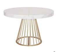 MENZZO Table ronde extensible Soare Effet Marbre pieds Or - table à manger L110 x P110-160-210-260 x H76cm