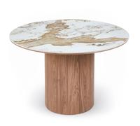 MENZZO Table ronde moderne 120cm Églantine Céramique effet marbre blanc et pied colonne strié - table à manger