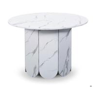 MENZZO Table ronde style japandi extensible 310cm Tulipa rallonges intégrées Effet marbre Blanc - table à manger