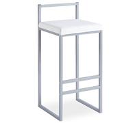 Menzzo Tabouret de bar DRAKKAR 65 cm Argent et Blanc Assise matelassée simili cuir