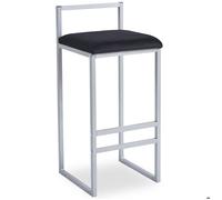 Menzzo Tabouret de bar Drakkar – métal argent, velours noir