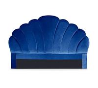 Menzzo Tête de lit Mermaid 160 cm - Velours Bleu Glamour, Matelassée Forme Coquillage, Décoration Chambre Chic