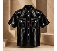 MEO® NoirSkin™ Chemise à manches courtes - Chemise uniforme en vinyle effet Wet-Look - Taille - x-large