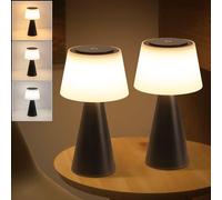 meoaow Lampe de table LED à piles - 3600 mAh - Sans fil - Tactile - Intensité variable - Lot de 2 - Rechargeable par USB - IP44 - Noir - Pour salon, chambre à coucher et extérieur modernes