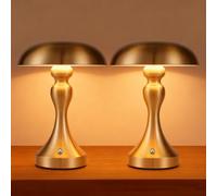 meoaow Lampe de table sans fil chevet LED - lampe de table à piles lot de 2 tactile dimmable rétro vintage bronze doré avec batterie rechargeable USB pour rebord de fenêtre salon chambre