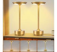 meoaow Veilleuse sans fil à piles - Lot de 2 lampes table LED tactiles à intensité variable avec batterie rechargeable USB finition dorée pour rebord de fenêtre moderne salon chambre d'enfant coucher